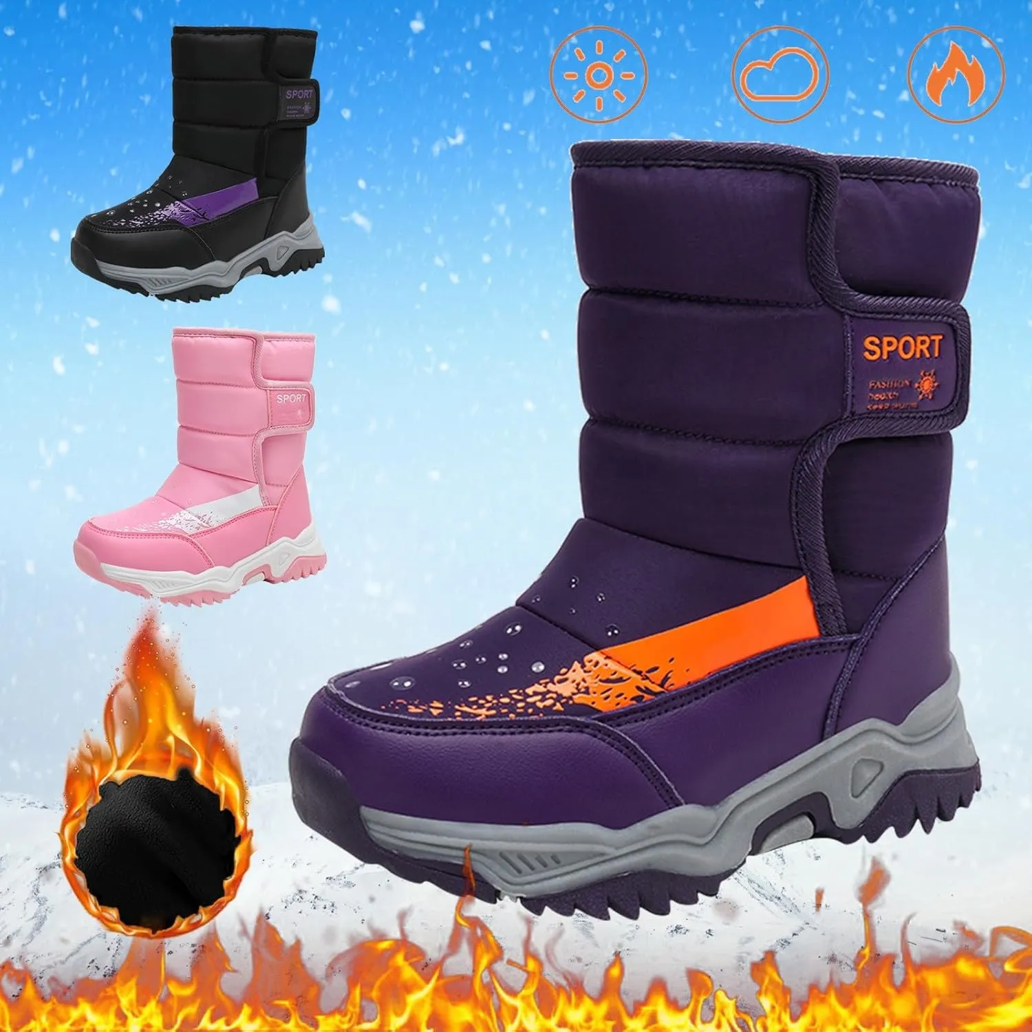 Boys & Girl Snow Boots Rainproof Sports Ankle Boots Winter Water Proof Slip esistant Outwear for Cold Weather