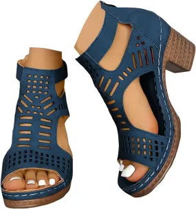 Chunky Heels for Women Wide Feet Dressy Summer Comfortable Platform Wedges Open Toe Ankle Strap Low Heel Sandals Breathable Hollow Out Block Heels Dress Sandals for Work Dating Party