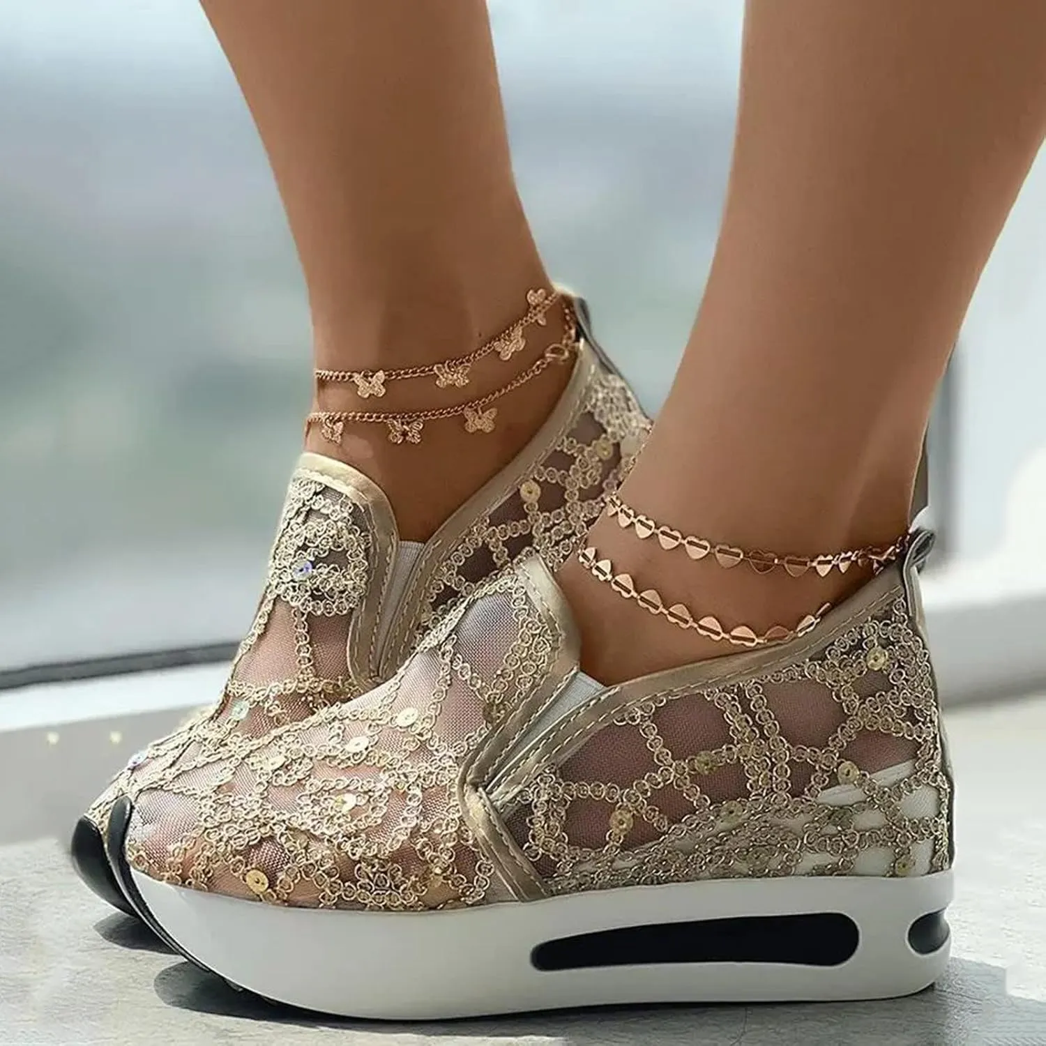 Embroidered Sneakers for Women See Through Mesh Breathable Shoes Comfortable Walking Sneakers Platform Chunky Loafers Casual Lightweight Shoes Beach Footwear 2025 Fashion