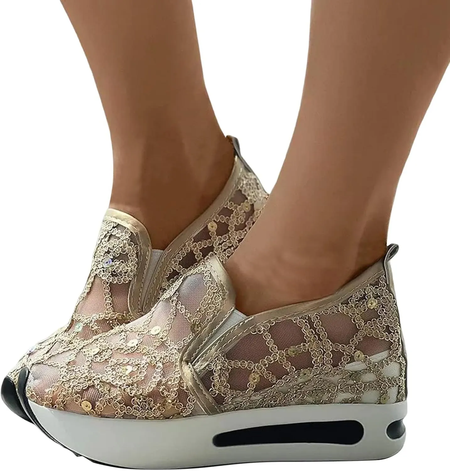 Embroidered Sneakers for Women See Through Mesh Breathable Shoes Comfortable Walking Sneakers Platform Chunky Loafers Casual Lightweight Shoes Beach Footwear 2025 Fashion