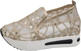 Embroidered Sneakers for Women See Through Mesh Breathable Shoes Comfortable Walking Sneakers Platform Chunky Loafers Casual Lightweight Shoes Beach Footwear 2025 Fashion