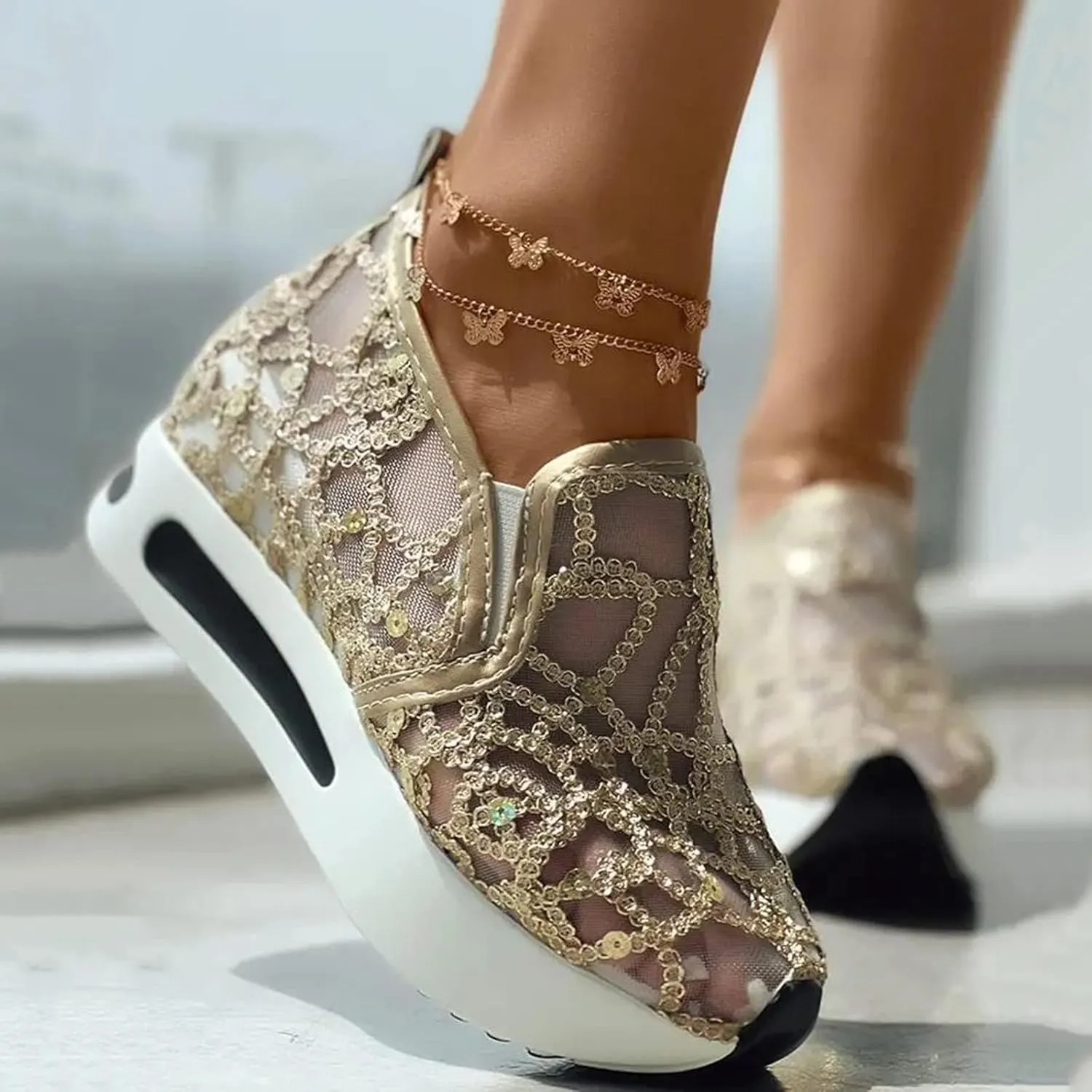 Embroidered Sneakers for Women See Through Mesh Breathable Shoes Comfortable Walking Sneakers Platform Chunky Loafers Casual Lightweight Shoes Beach Footwear 2025 Fashion