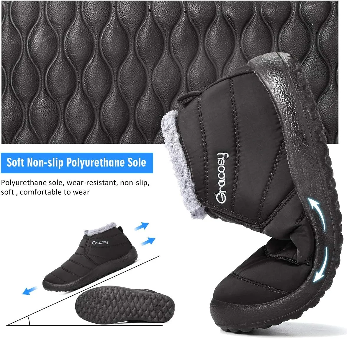 gracosy Warm Snow Boots, Winter Warm Ankle Boots, Fur Lining Boots,Waterproof Thickening Winter Shoes for Women and Men