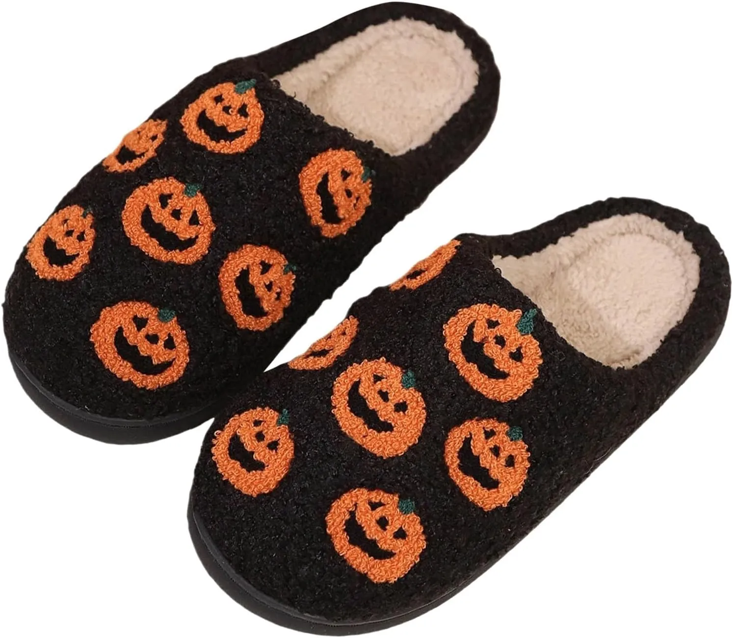 Halloween Slippers for Women Plush Warm Spooky Lantern Pumpkin Slippers Indoor Outdoor Fuzzy Slippers Gifts For Girlfriend