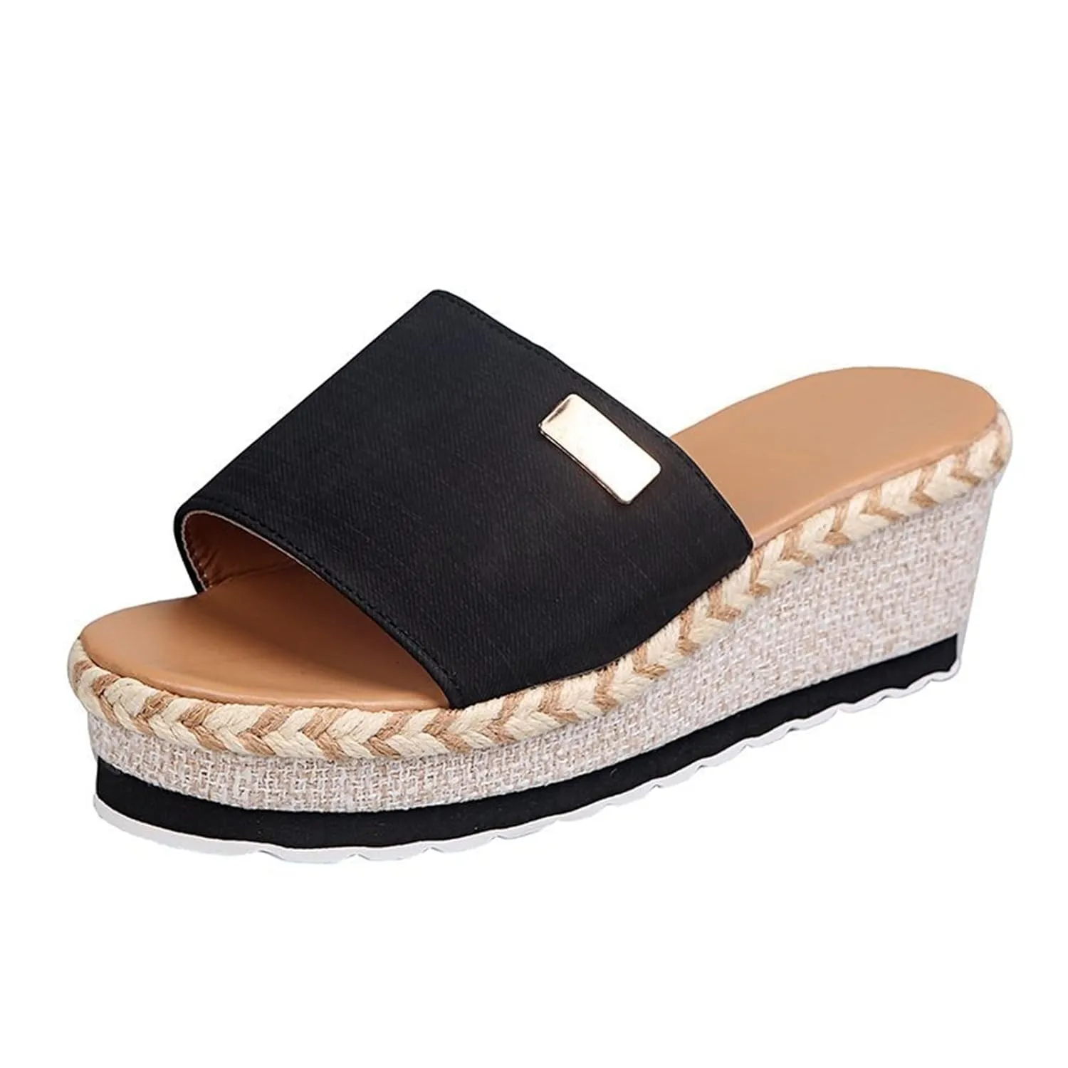 HINDOLA Womens Platform Wedge Sandals Open Toe Slip on Slide Backless Sandal Shoes Summer Espadrille Slippers Sandals