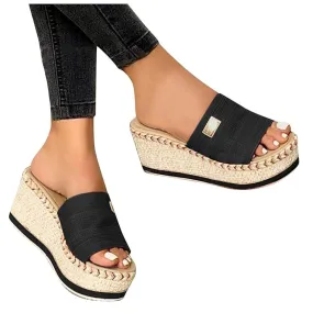 HINDOLA Womens Platform Wedge Sandals Open Toe Slip on Slide Backless Sandal Shoes Summer Espadrille Slippers Sandals