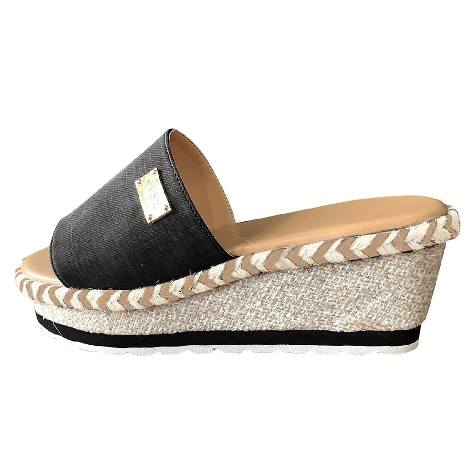 HINDOLA Womens Platform Wedge Sandals Open Toe Slip on Slide Backless Sandal Shoes Summer Espadrille Slippers Sandals