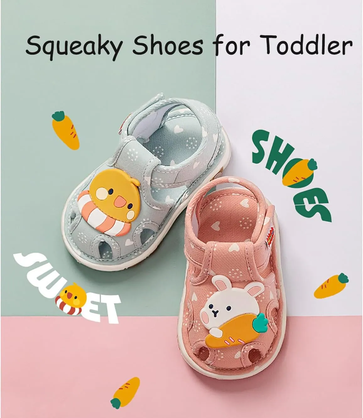 Hrtesus Toddler Squeaky Shoes - Boys & Girls, Anti-Slip Rubber Sole Walking Shoes