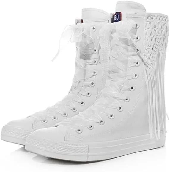 JFISQ Women's Canvas Single Shoes 2022 New, Embroidery Beaded Tassel Flats Short Booties Shoes Round Toe Work Boots Lace-Up Zipper Comfortable Sneakers Casual Ankle Boots