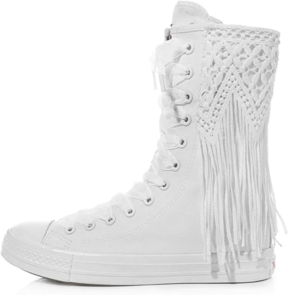 JFISQ Women's Canvas Single Shoes 2022 New, Embroidery Beaded Tassel Flats Short Booties Shoes Round Toe Work Boots Lace-Up Zipper Comfortable Sneakers Casual Ankle Boots