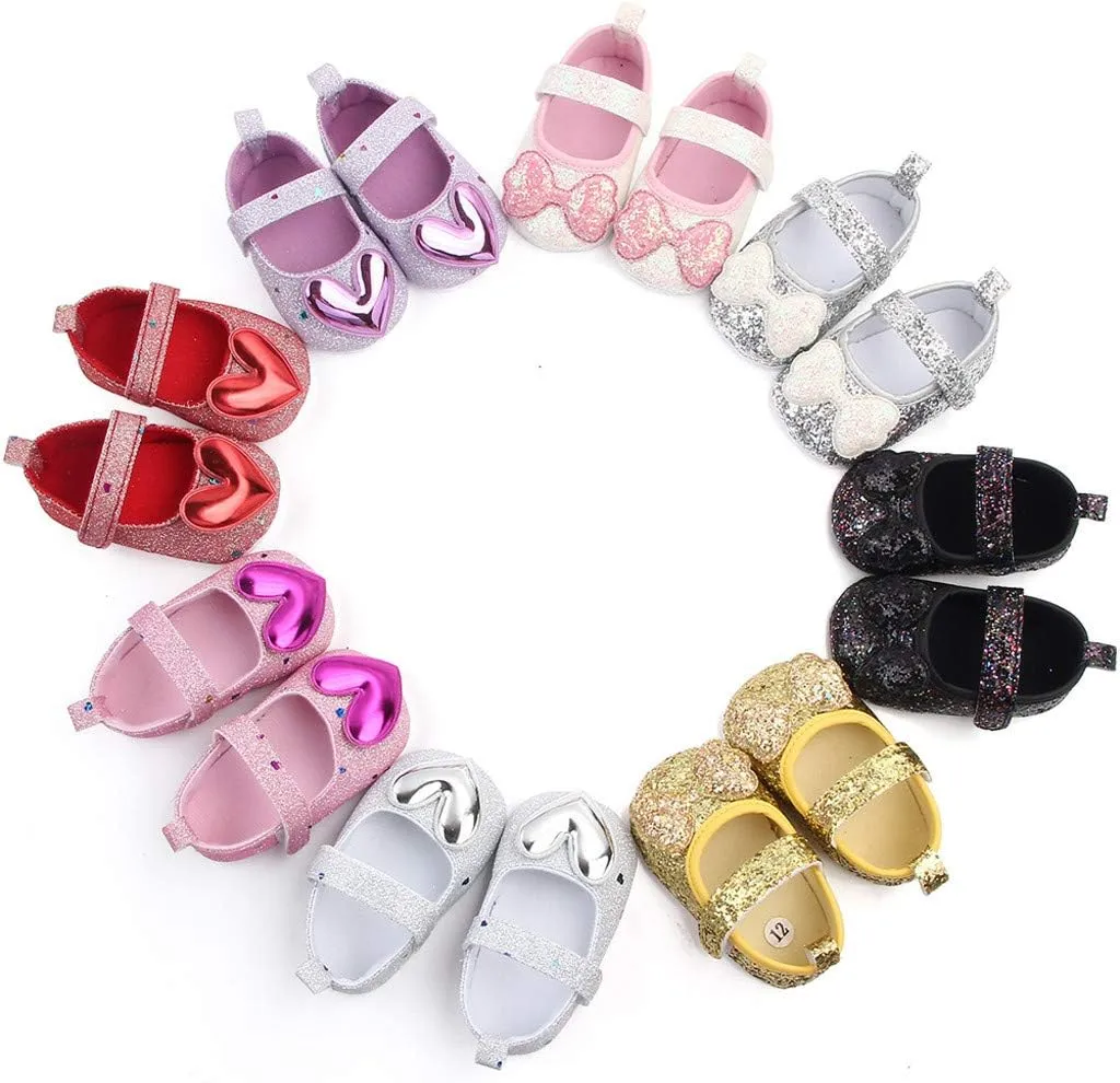 Kids Girls Indoor Dress Shoes Princess Bow-Knot Soft-Soled Walking Shoes Sequins Adhesive Tape Flat Casual Shoes