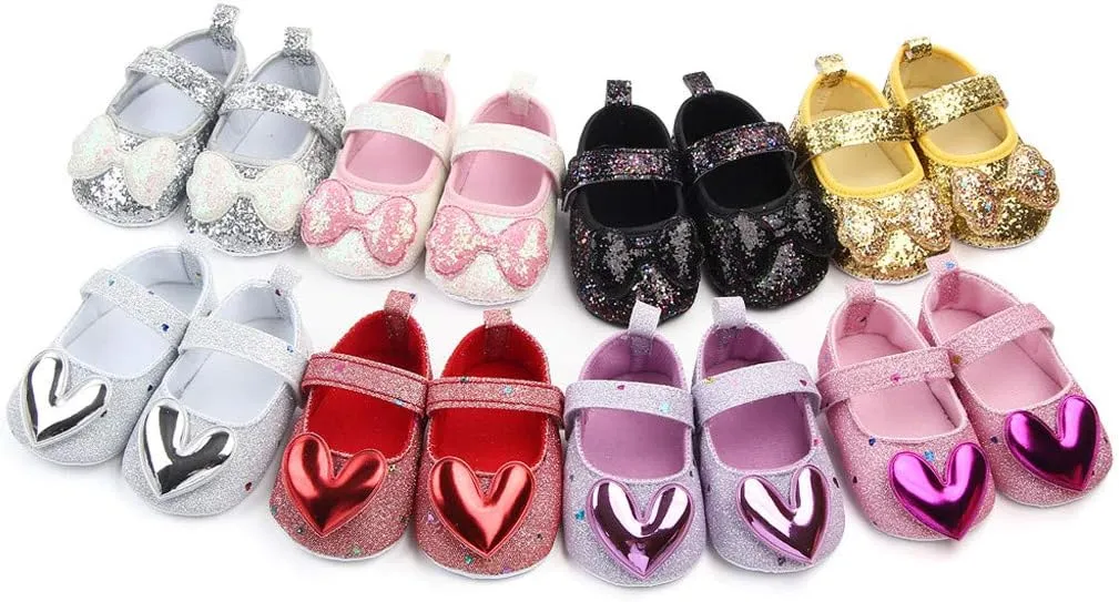 Kids Girls Indoor Dress Shoes Princess Bow-Knot Soft-Soled Walking Shoes Sequins Adhesive Tape Flat Casual Shoes