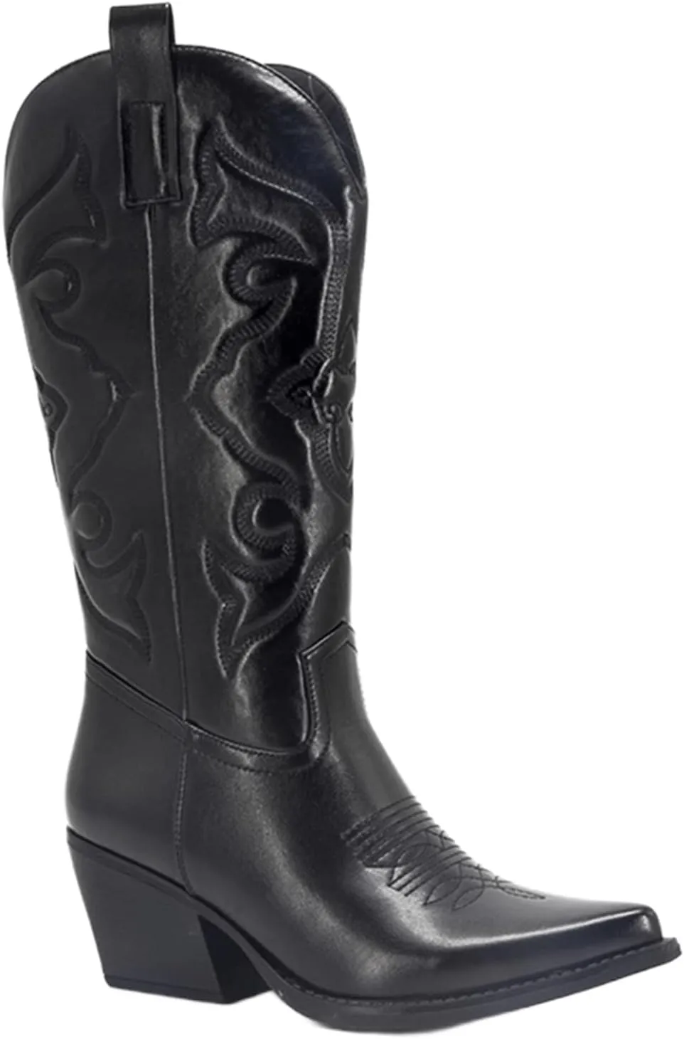 Ladmiple Cowboy Boots For Women Knee High Wide Calf Embroidered Western Boots Chunky Heel Fashion Classic Boot Pull-On