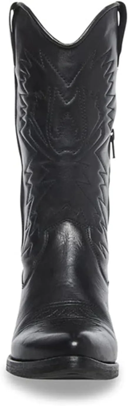 Ladmiple Cowboy Boots For Women Knee High Wide Calf Embroidered Western Boots Chunky Heel Fashion Classic Boot Pull-On