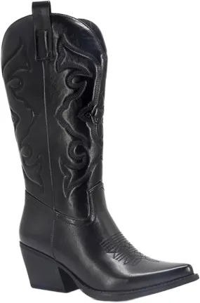 Ladmiple Cowboy Boots For Women Knee High Wide Calf Embroidered Western Boots Chunky Heel Fashion Classic Boot Pull-On
