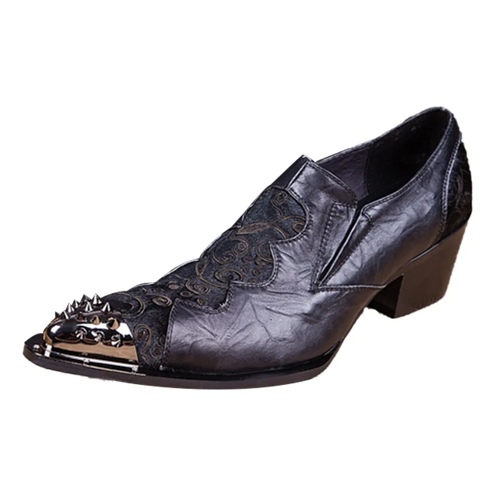 Men High Heel Steel Toe Oxford Shoes