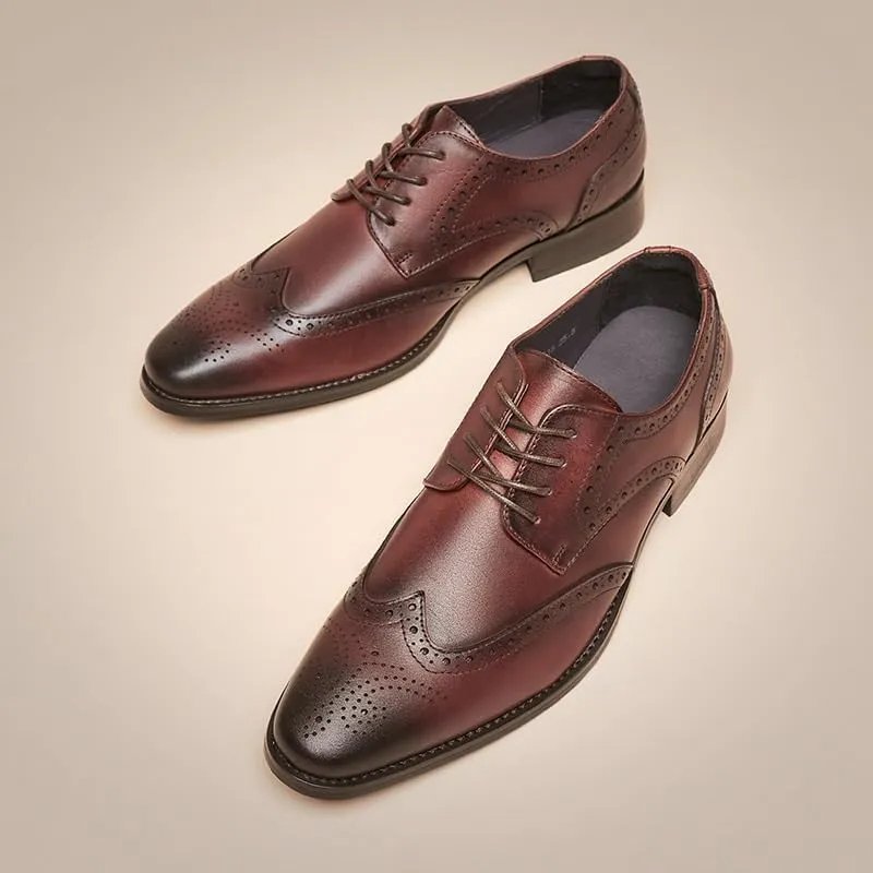 Men's British-Style Pointed Toe Breathable Hole Design Business Formal Derby Shoes Casual Breathable Comfortable Suitable for Wedding Office