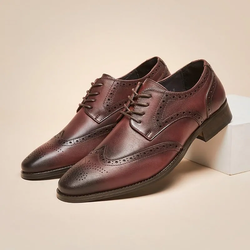 Men's British-Style Pointed Toe Breathable Hole Design Business Formal Derby Shoes Casual Breathable Comfortable Suitable for Wedding Office