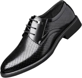 Men's Classic Leather Dress Shoes Lace-Up Comfortable and Wear-Resistant Hollow Mesh Breathable Casual Oxfords