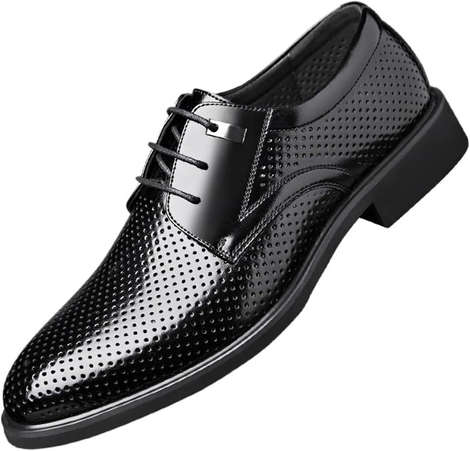 Men's Classic Leather Dress Shoes Lace-Up Comfortable and Wear-Resistant Hollow Mesh Breathable Casual Oxfords