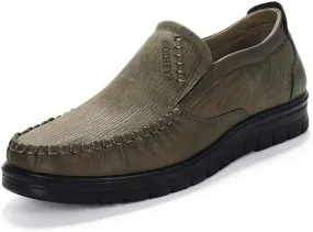 Mens Slip-on Loafers Casual Leather Shoes Walking Work Flats Breathable Lightweight Wear Resistant Canvas