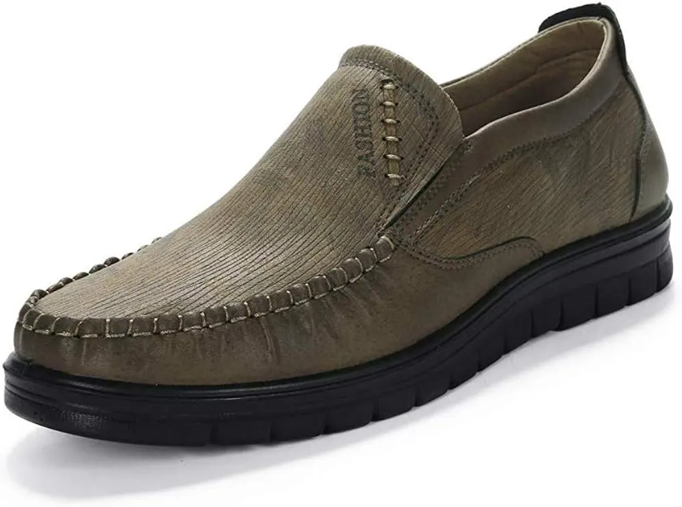 Mens Slip-on Loafers Casual Leather Shoes Walking Work Flats Breathable Lightweight Wear Resistant Canvas