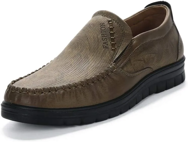 Mens Slip-on Loafers Casual Leather Shoes Walking Work Flats Breathable Lightweight Wear Resistant Canvas