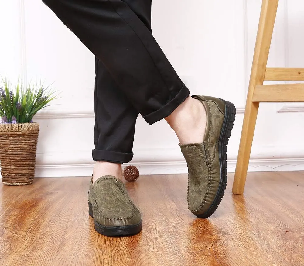 Mens Slip-on Loafers Casual Leather Shoes Walking Work Flats Breathable Lightweight Wear Resistant Canvas