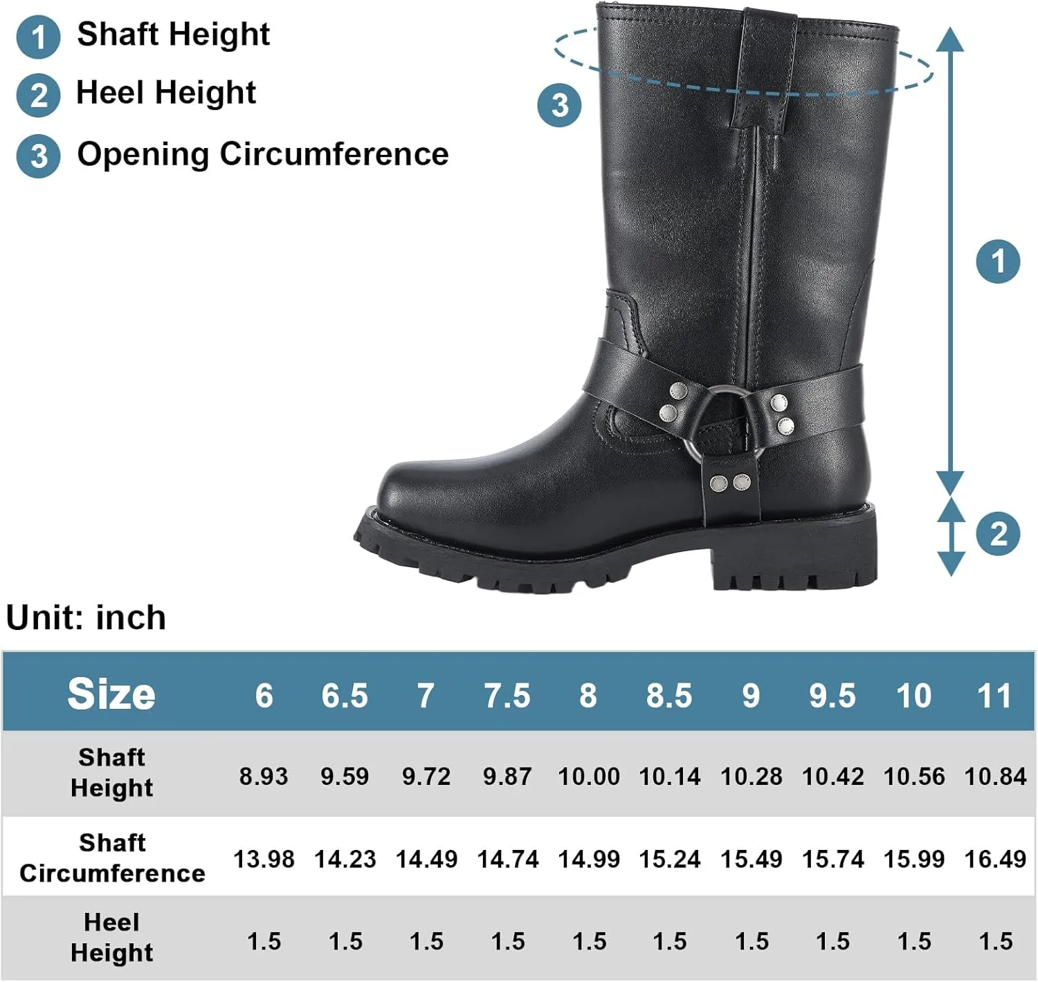 Motorcycle Boots for Women Black Mid Calf Motorcycle Riding Boots Waterproof PU Leather Boots