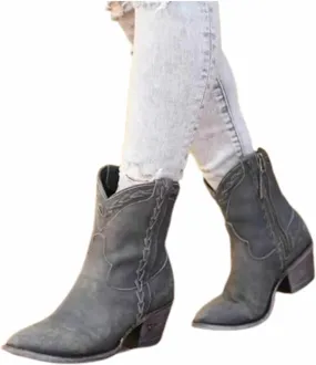 OMEARK Cowgirl Cowboy Boots for Women, Vintage Square Toe Faux PU Mid Calf Ankle Boots, Winter Short Boots Chunky Block Mid Heel Chelsea Western Booties Shoes