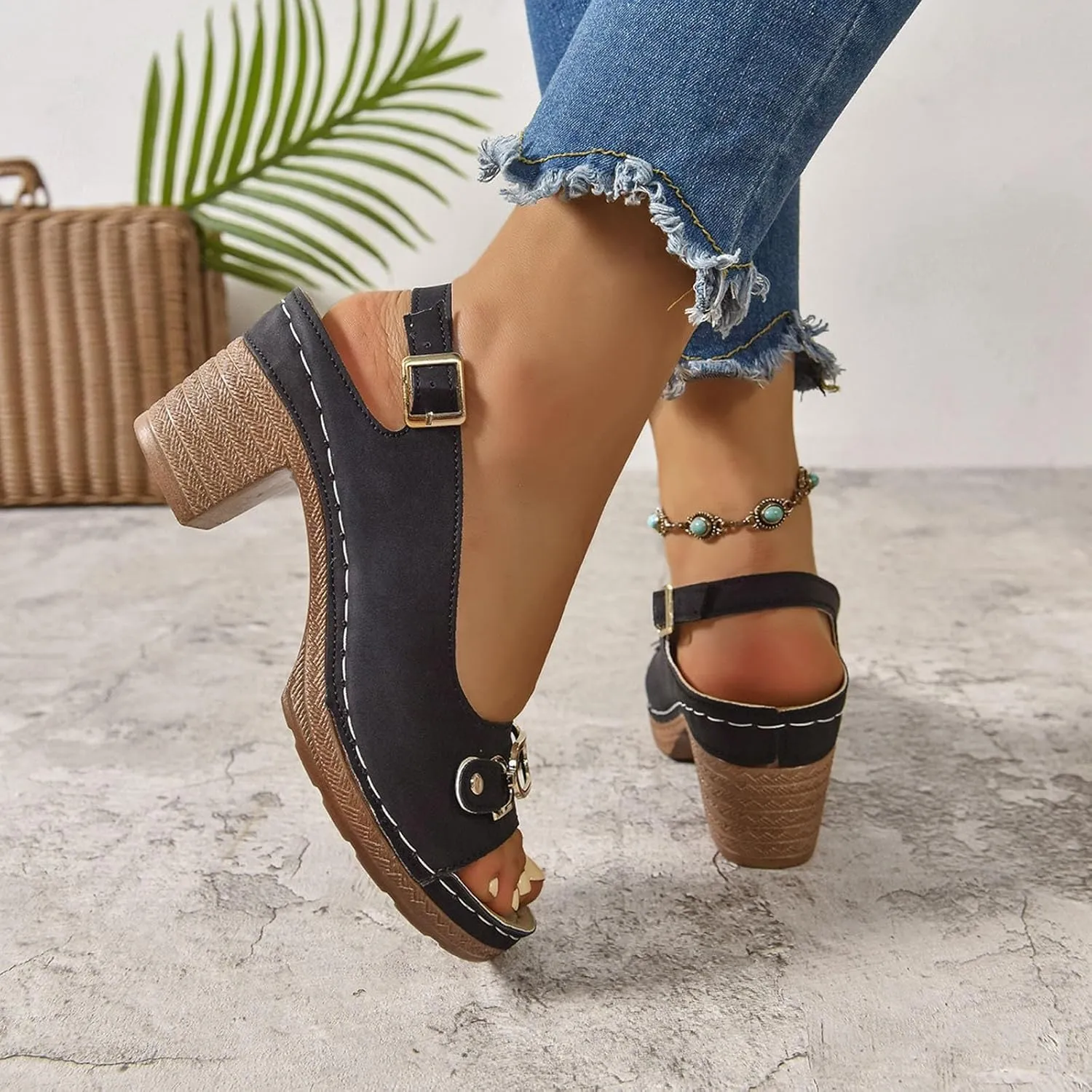 Platform Sandals Women Espadrille Wedge Casual Slippers Open Toe Dressy Heels Summer Slingback Wide Beach High Espadrilles Cute Slip-on with Adjustable Buckle Ankle Strap Boho Shoes Wedges