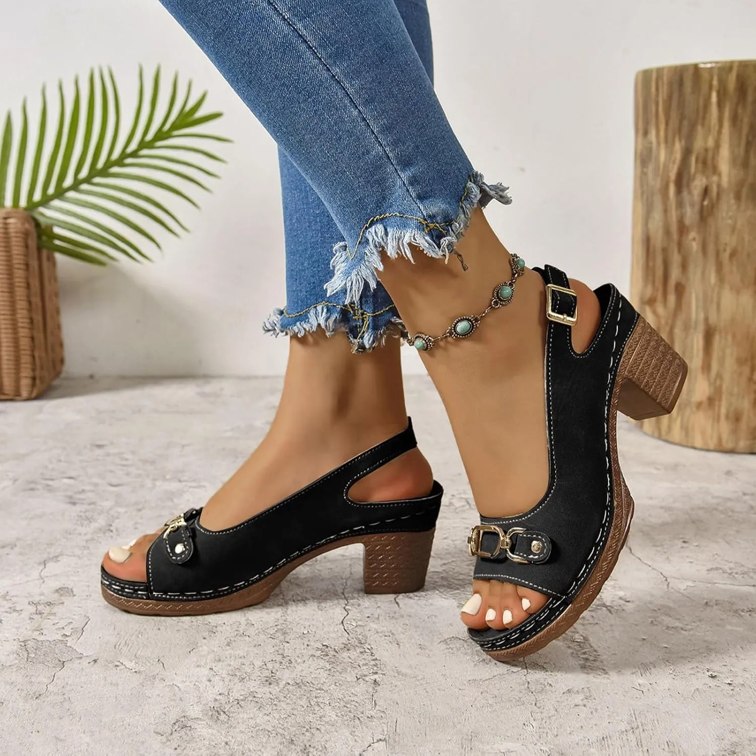 Platform Sandals Women Espadrille Wedge Casual Slippers Open Toe Dressy Heels Summer Slingback Wide Beach High Espadrilles Cute Slip-on with Adjustable Buckle Ankle Strap Boho Shoes Wedges