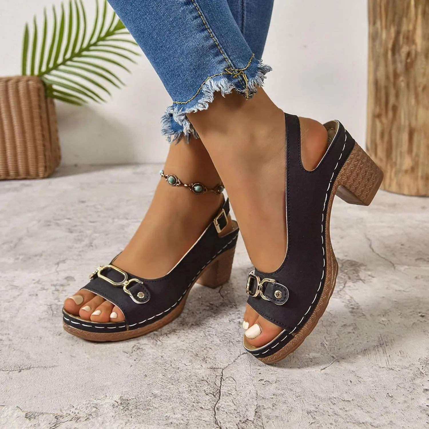 Platform Sandals Women Espadrille Wedge Casual Slippers Open Toe Dressy Heels Summer Slingback Wide Beach High Espadrilles Cute Slip-on with Adjustable Buckle Ankle Strap Boho Shoes Wedges