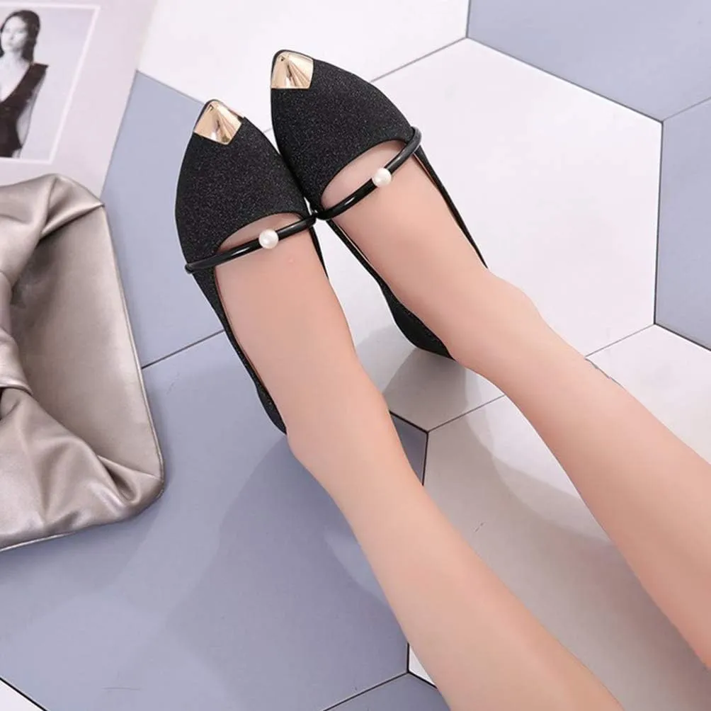 Pointed Toe Women's Flat Nude Shoes Pearl Design Comfortable Anti-Slip