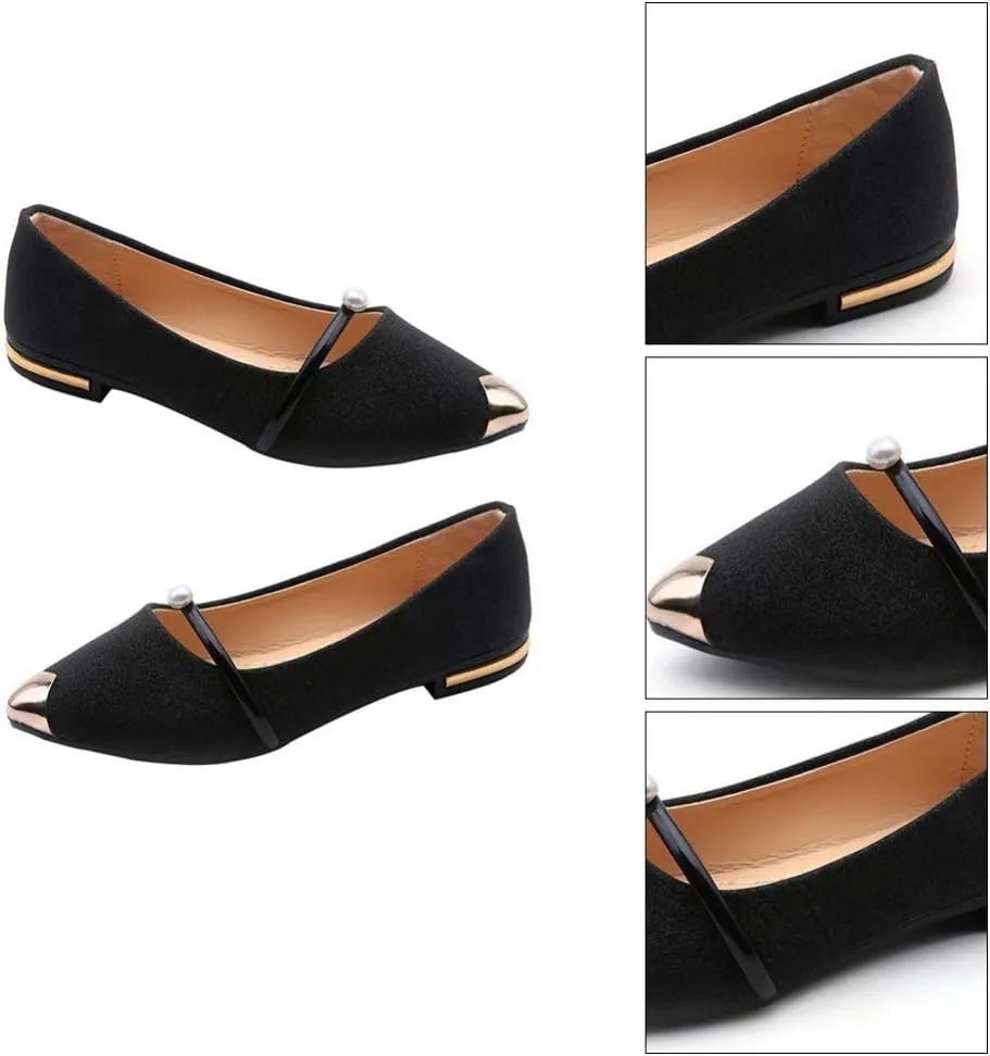 Pointed Toe Women's Flat Nude Shoes Pearl Design Comfortable Anti-Slip