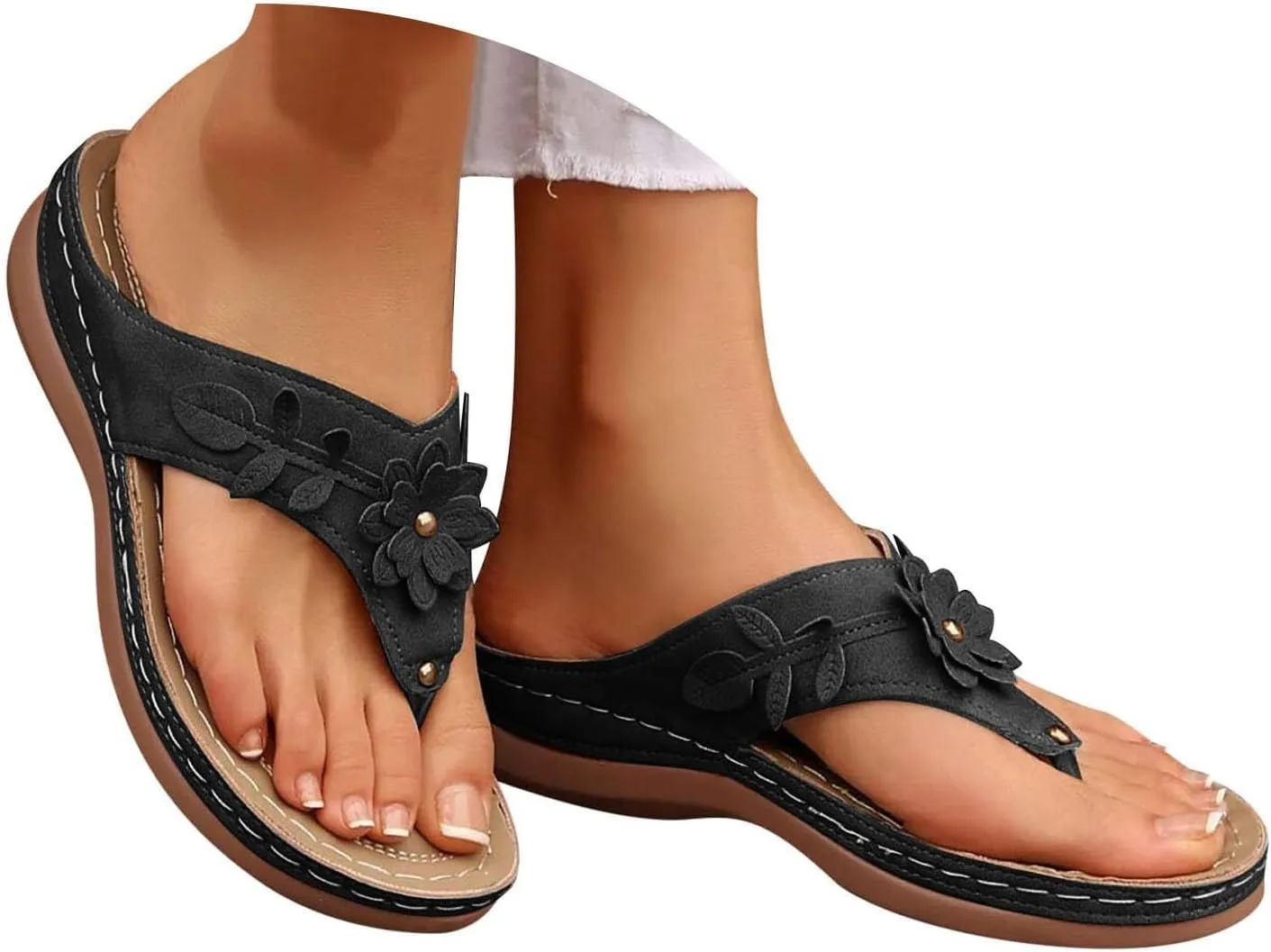 Sandals for Women 2025 Dressy Orthopedic Arch Support Wedge Flip Flops Summer Beach Slippers with Wide Width Comfort Shoes