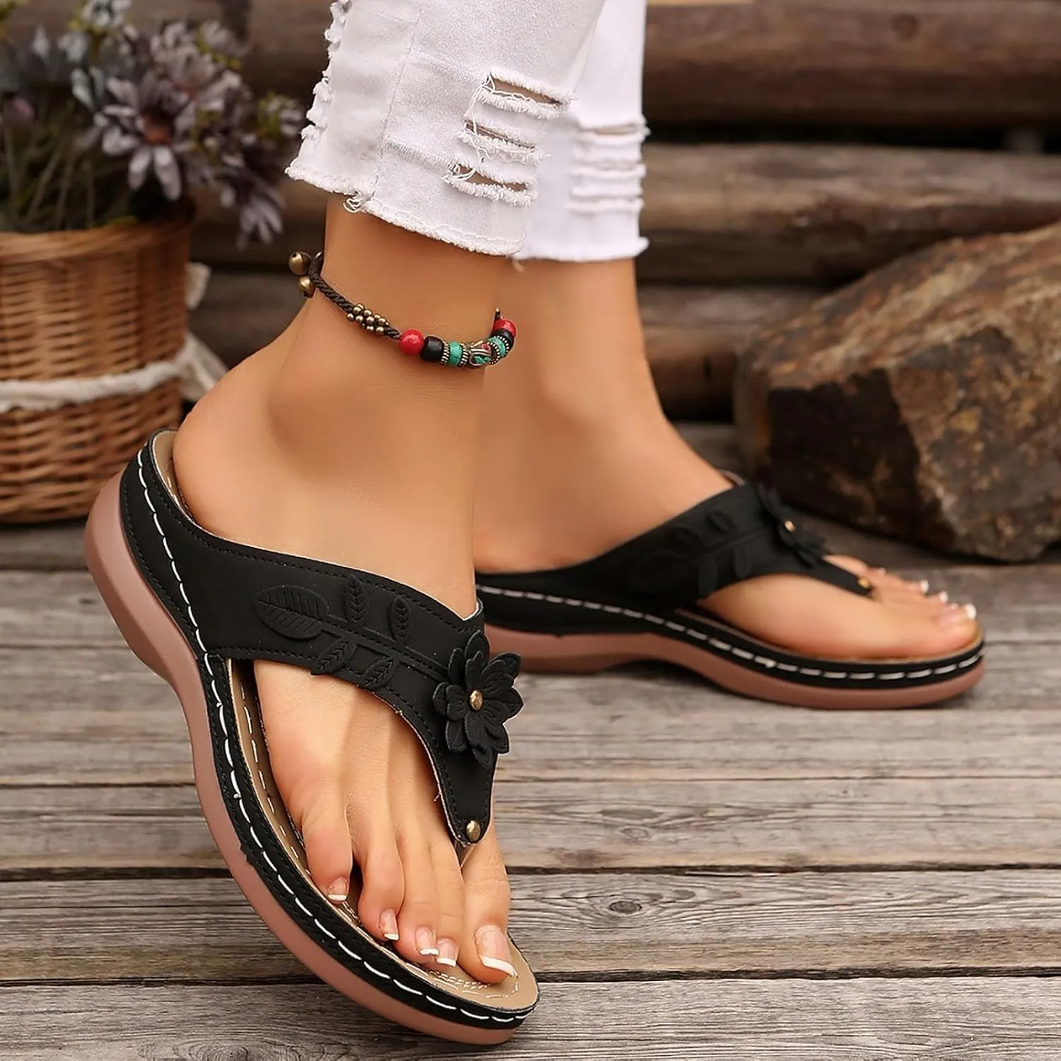 Sandals for Women 2025 Dressy Orthopedic Arch Support Wedge Flip Flops Summer Beach Slippers with Wide Width Comfort Shoes