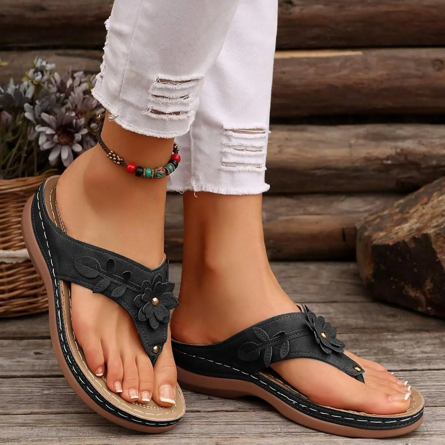 Sandals for Women 2025 Dressy Orthopedic Arch Support Wedge Flip Flops Summer Beach Slippers with Wide Width Comfort Shoes