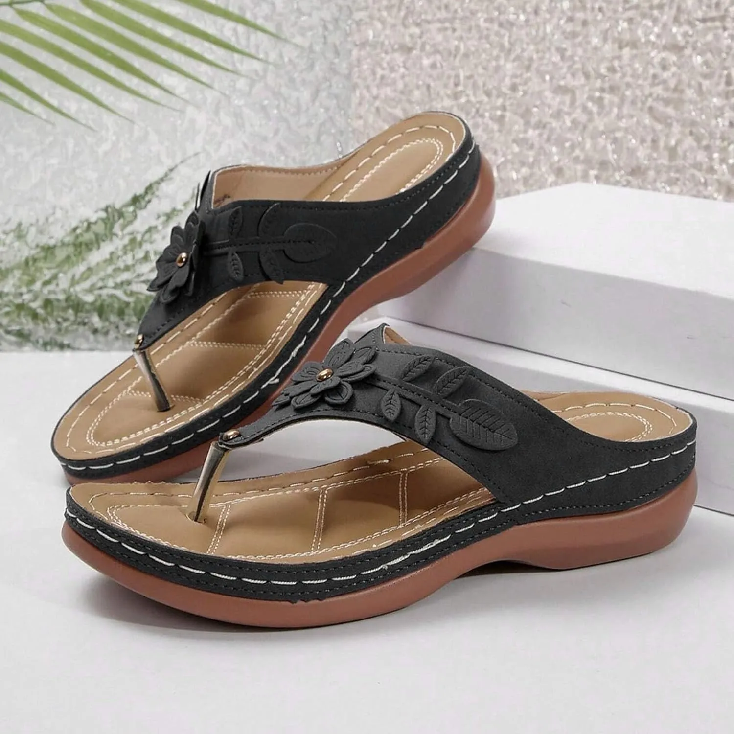 Sandals for Women 2025 Dressy Orthopedic Arch Support Wedge Flip Flops Summer Beach Slippers with Wide Width Comfort Shoes