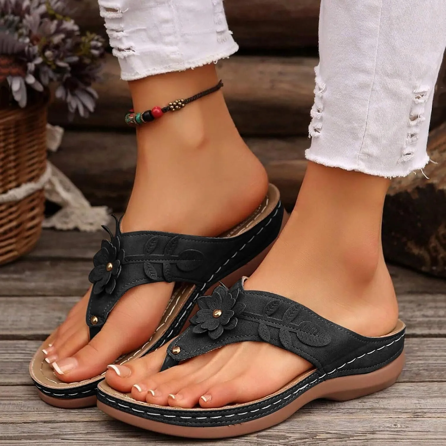 Sandals for Women 2025 Dressy Orthopedic Arch Support Wedge Flip Flops Summer Beach Slippers with Wide Width Comfort Shoes