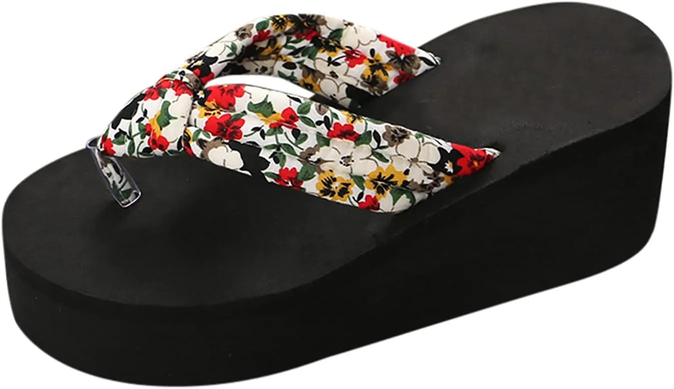 Sandals for Women Thick Bottom Floral Flip Flops Beach Wide Width Ladies Sandals Women