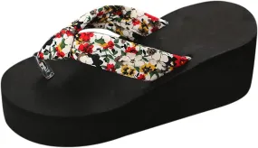 Sandals for Women Thick Bottom Floral Flip Flops Beach Wide Width Ladies Sandals Women