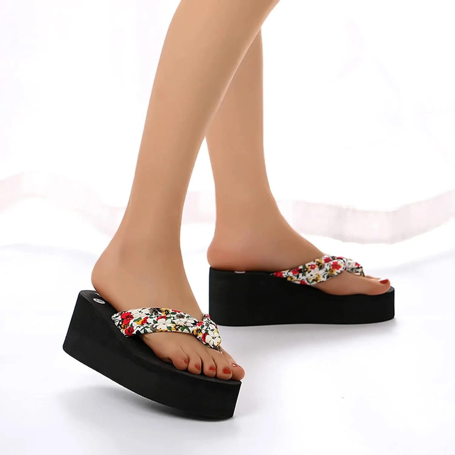 Sandals for Women Thick Bottom Floral Flip Flops Beach Wide Width Ladies Sandals Women