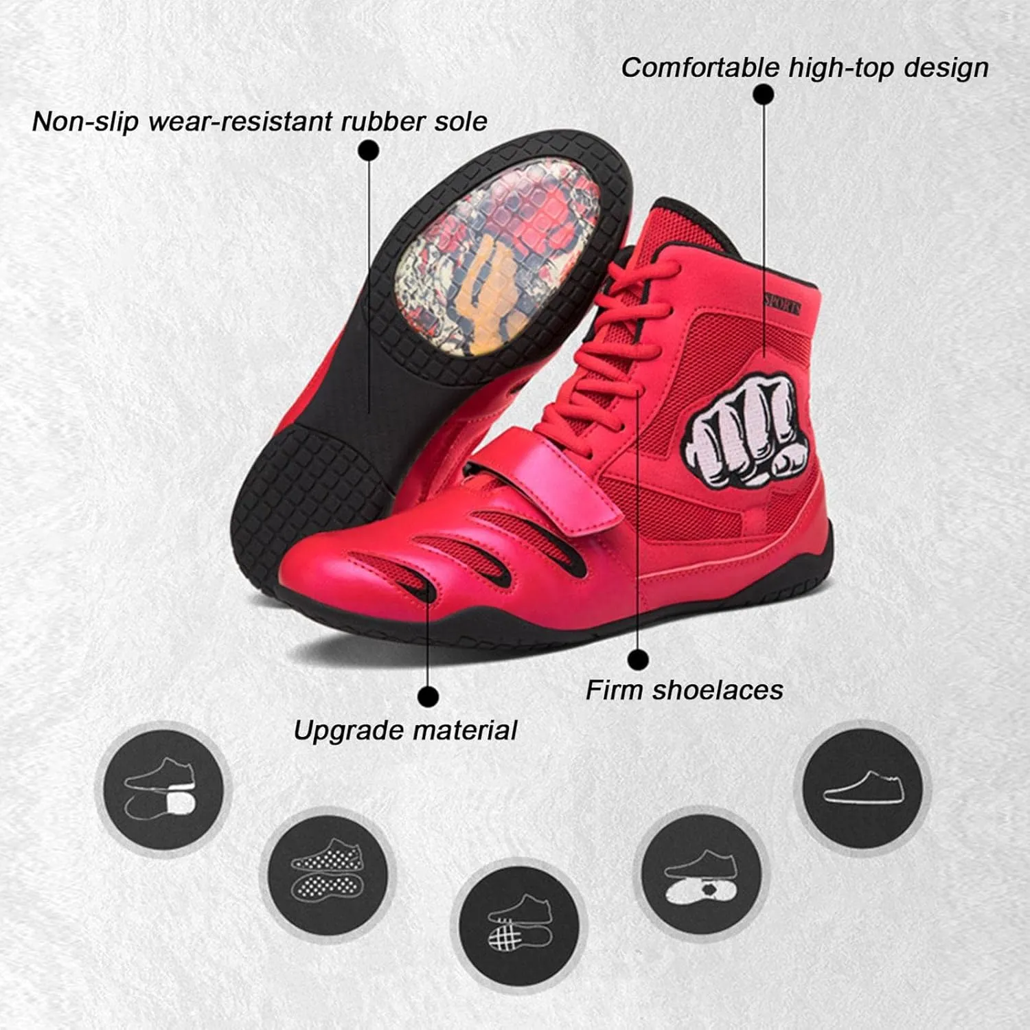 TECDOTO Boxing Shoes Men's Boxing Footwear Rubber Sole Breathable Training Sneakers Adults Youth Breathable Wrestling Shoes,Red-11