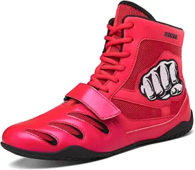 TECDOTO Boxing Shoes Men's Boxing Footwear Rubber Sole Breathable Training Sneakers Adults Youth Breathable Wrestling Shoes,Red-11