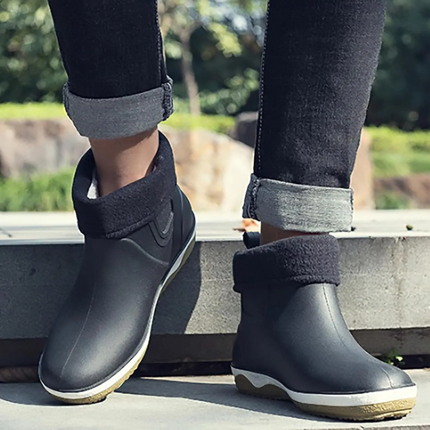 Waterproof Rain Boots Women Fur Lined Mens Grounded Footwear Boots Ankle Booties Heels Slip On Barefoot Shoes Slip On Non-Slip Rubber Waterproof Wide Calf Boots