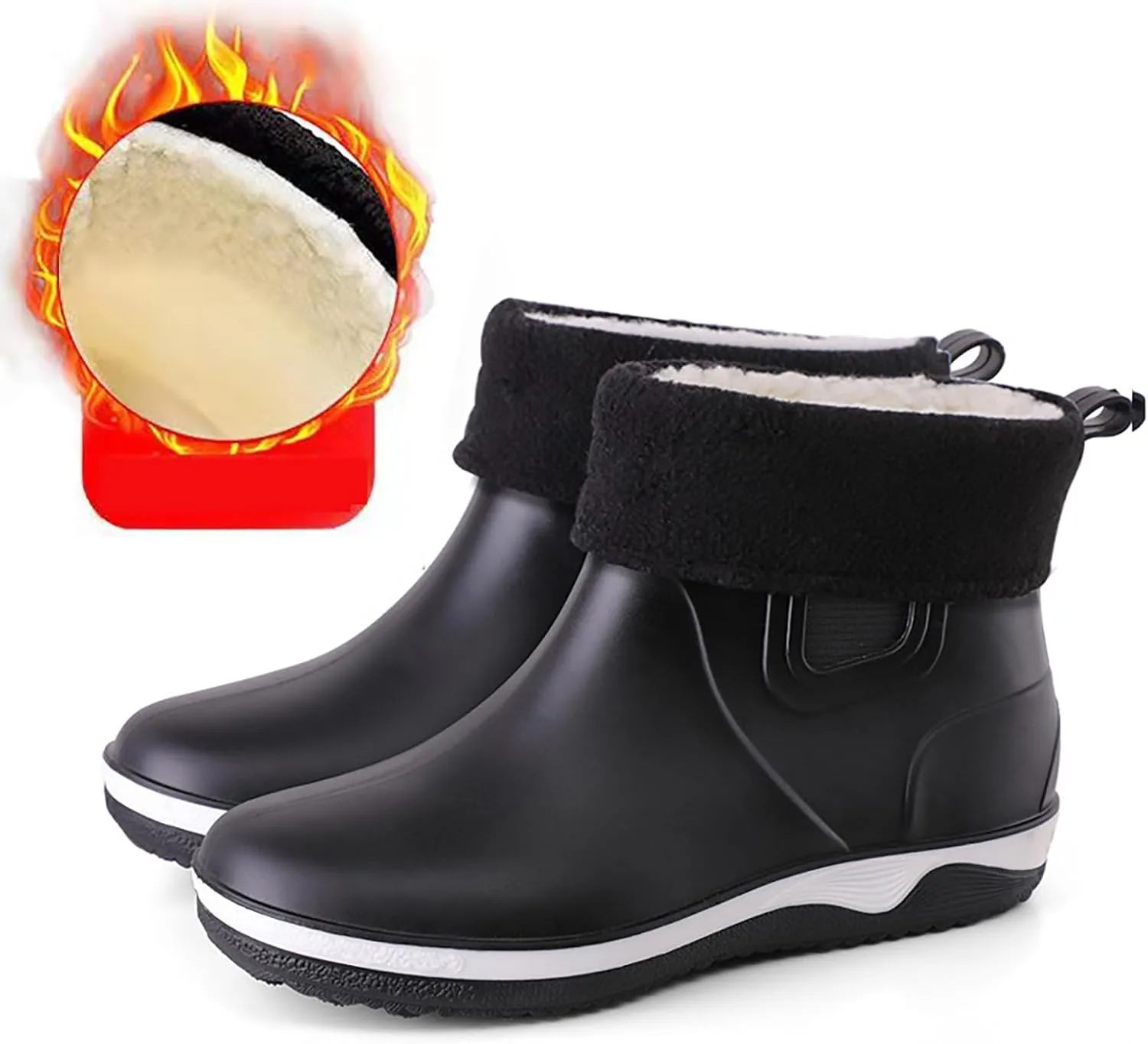 Waterproof Rain Boots Women Fur Lined Mens Grounded Footwear Boots Ankle Booties Heels Slip On Barefoot Shoes Slip On Non-Slip Rubber Waterproof Wide Calf Boots