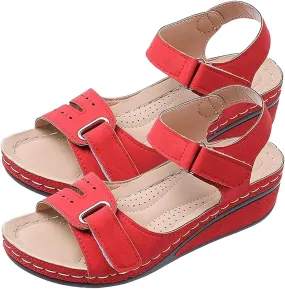 Wedge Sandals for Women Orthotic Comfortable Soft Cushion Summer Beach Walking Shoes Slip On Hook and Loop Fastener All-Match Shoes All-Day Comfort
