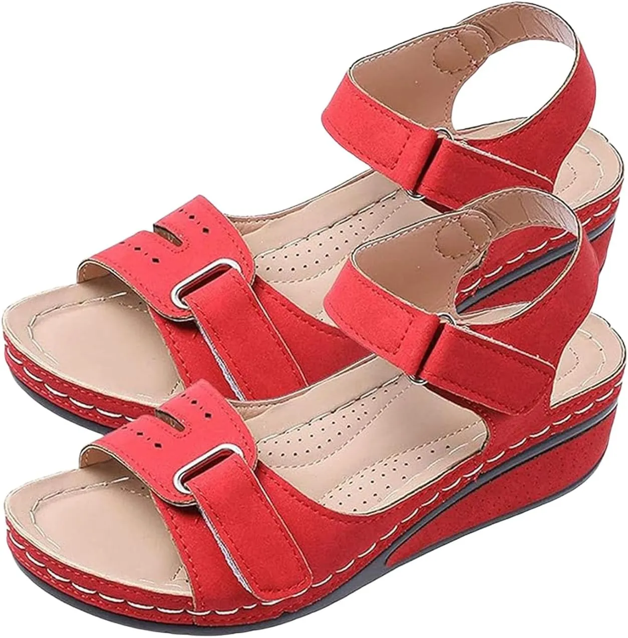 Wedge Sandals for Women Orthotic Comfortable Soft Cushion Summer Beach Walking Shoes Slip On Hook and Loop Fastener All-Match Shoes All-Day Comfort