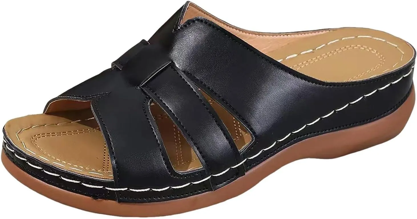 Women Arch Support Slides Orthotic Walking Sandals Orthopedic Sandals Comfortable Open Toe Crisscross Straps Slip on Sandals for Women
